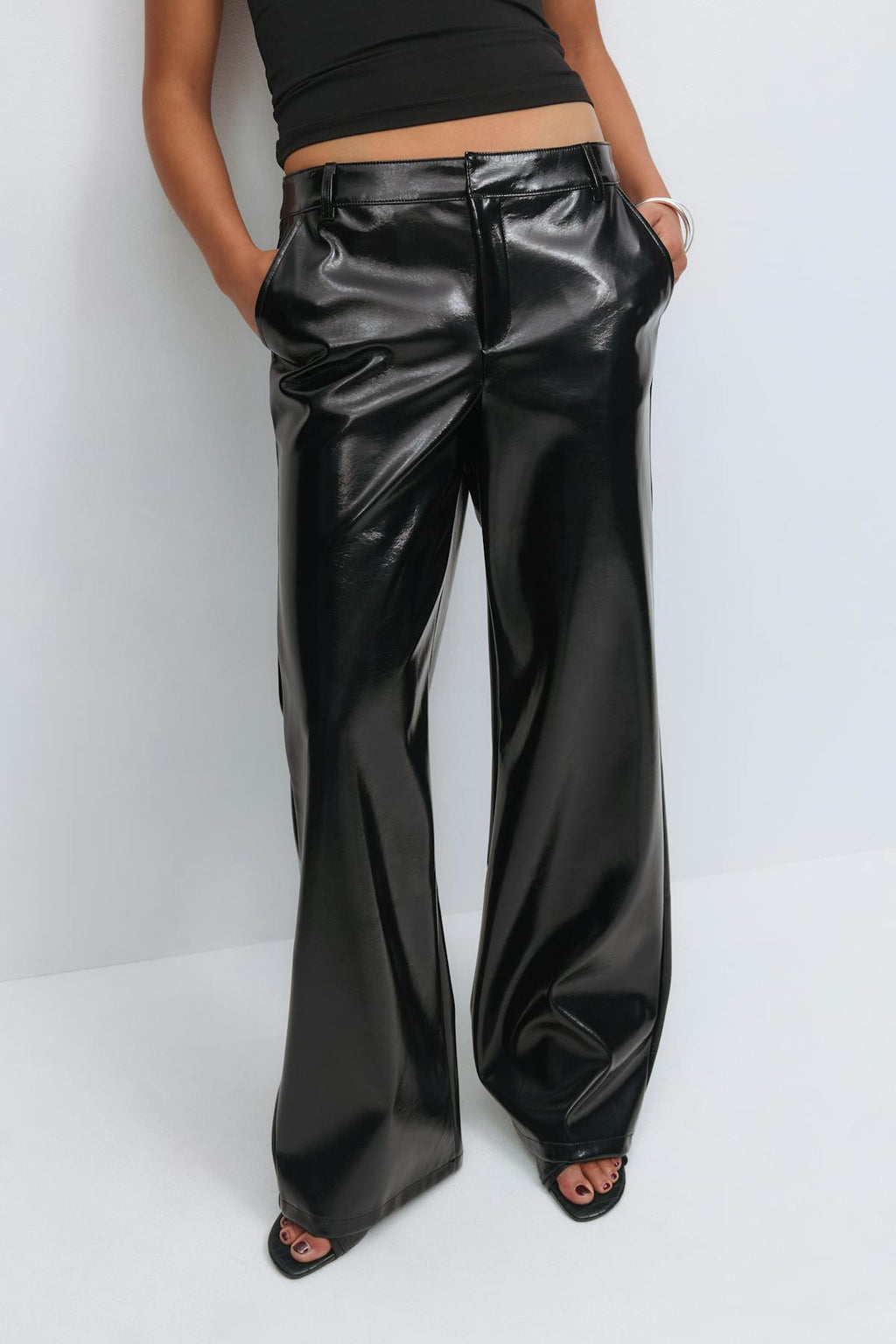 Patent pu straight trousers