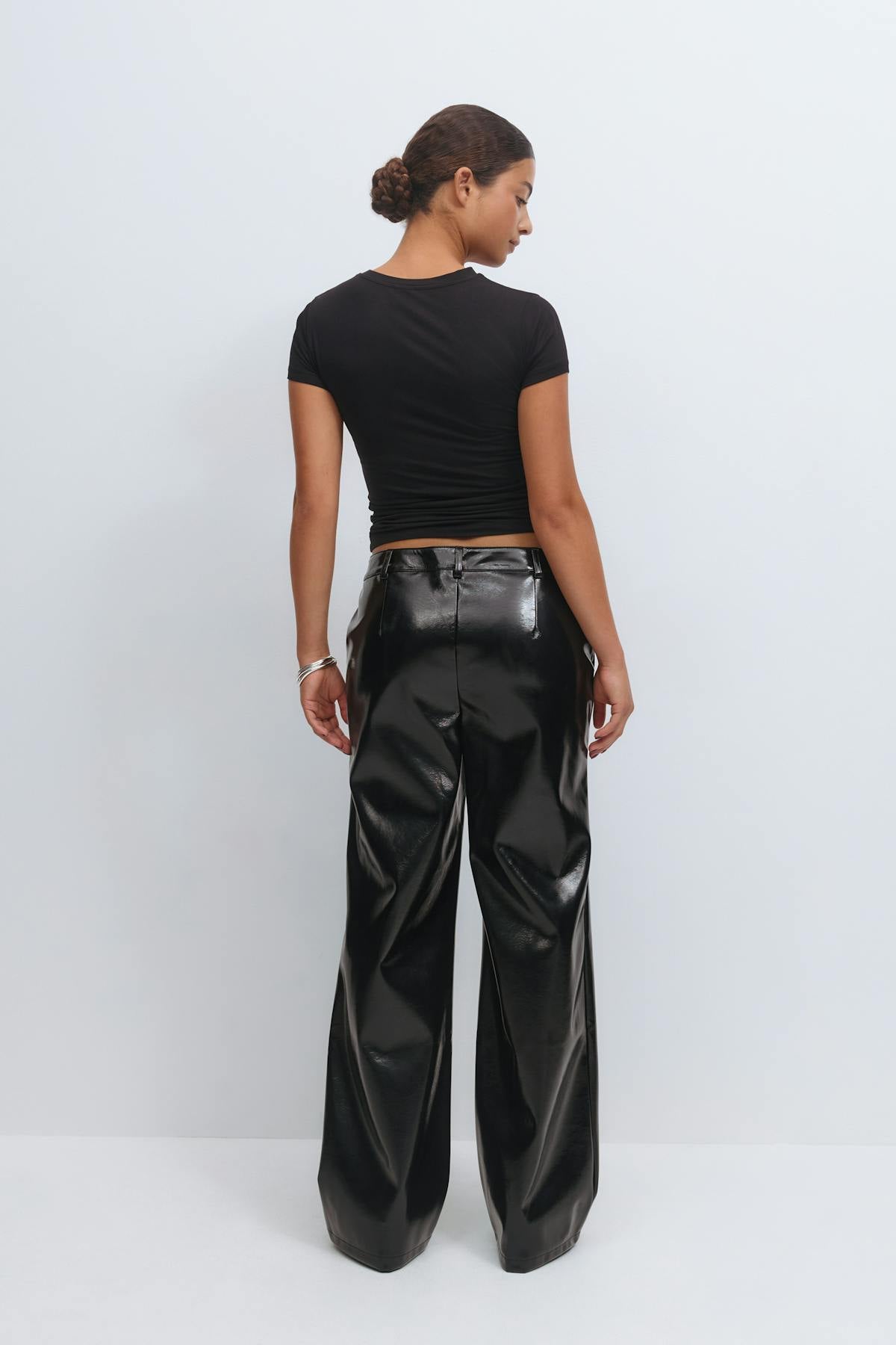Patent pu straight trousers