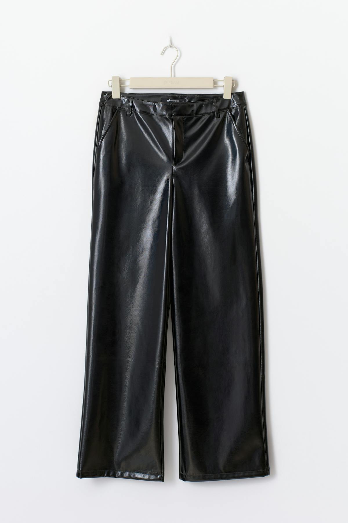 Patent pu straight trousers