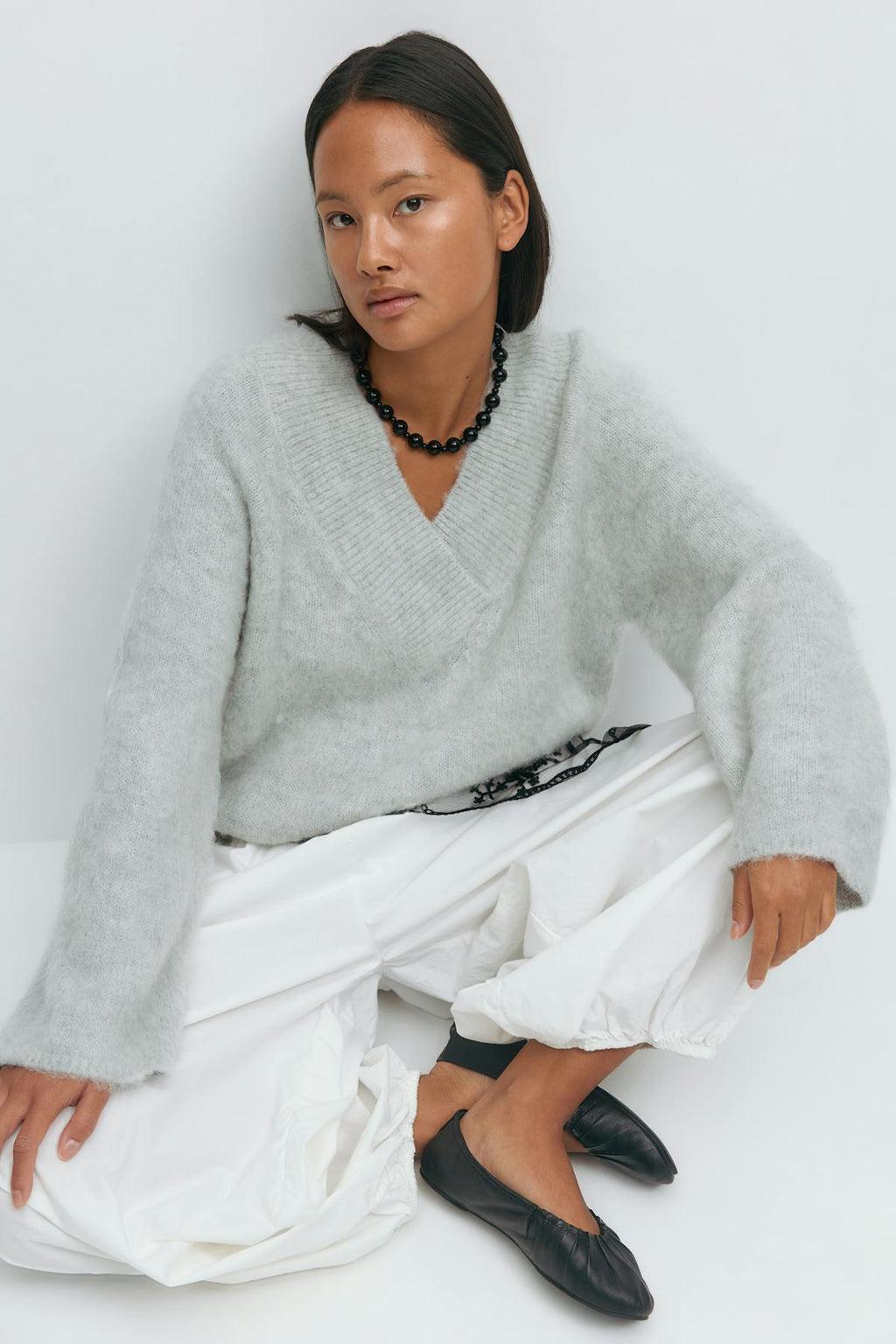 V-neck knitted sweater