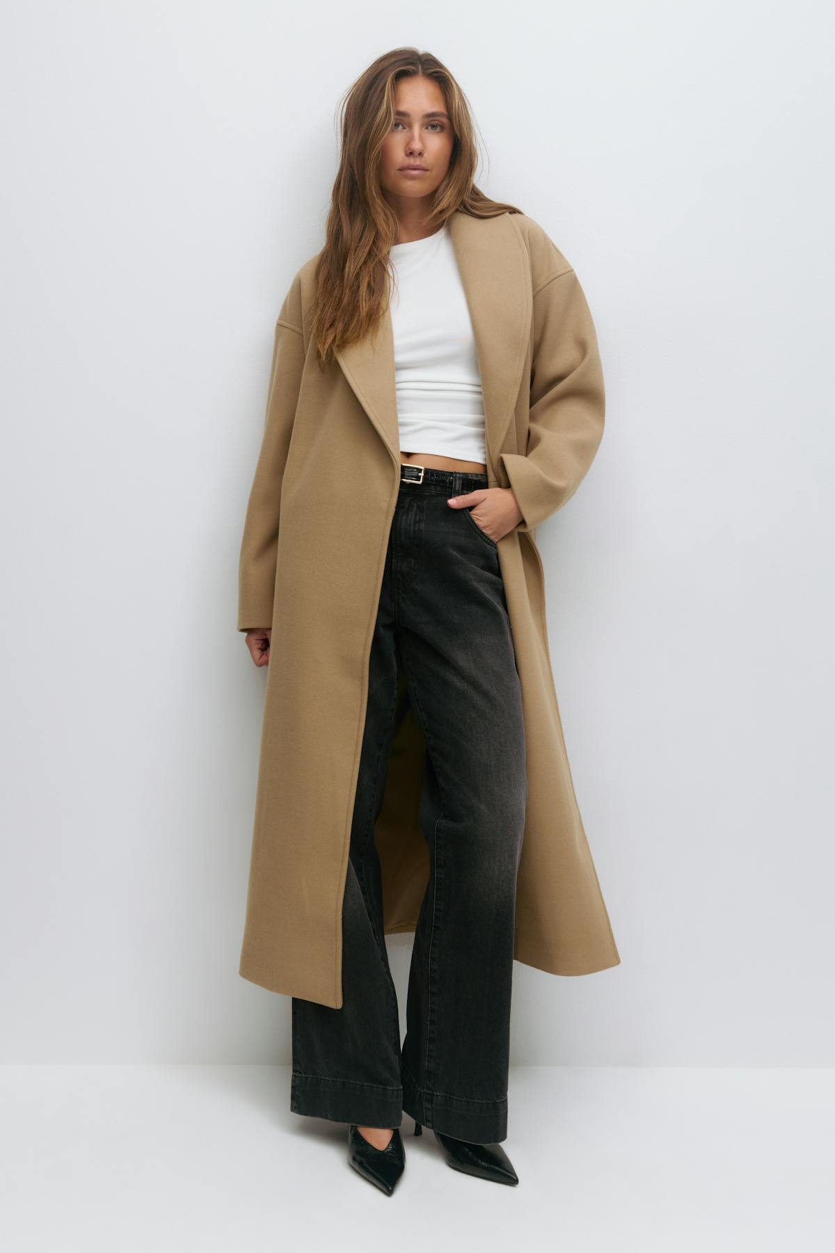Shawl collar long coat