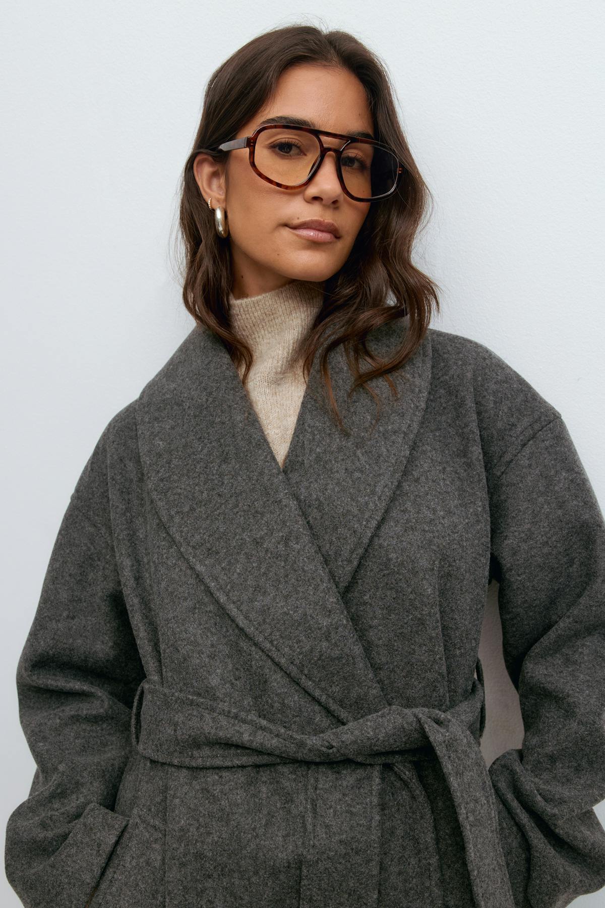 Shawl collar long coat