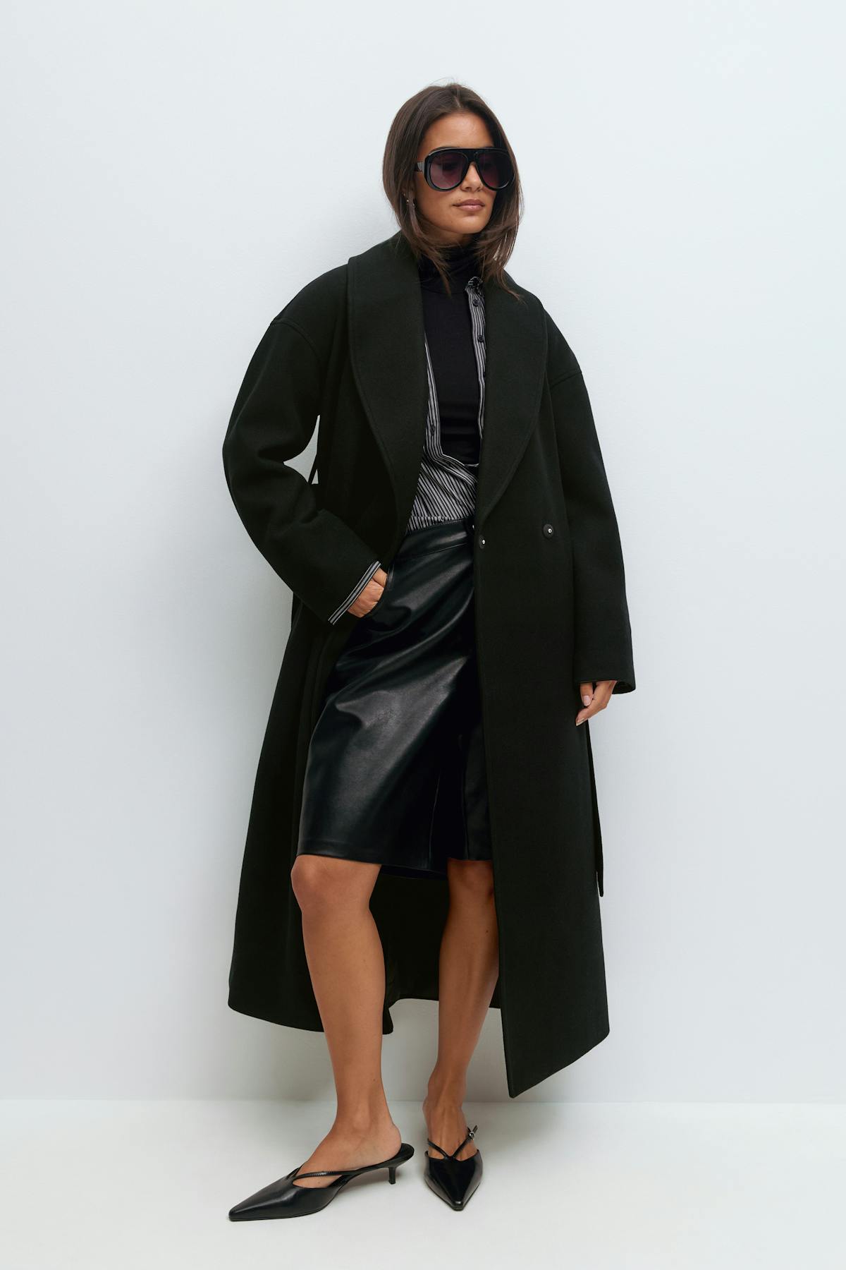 Shawl collar long coat