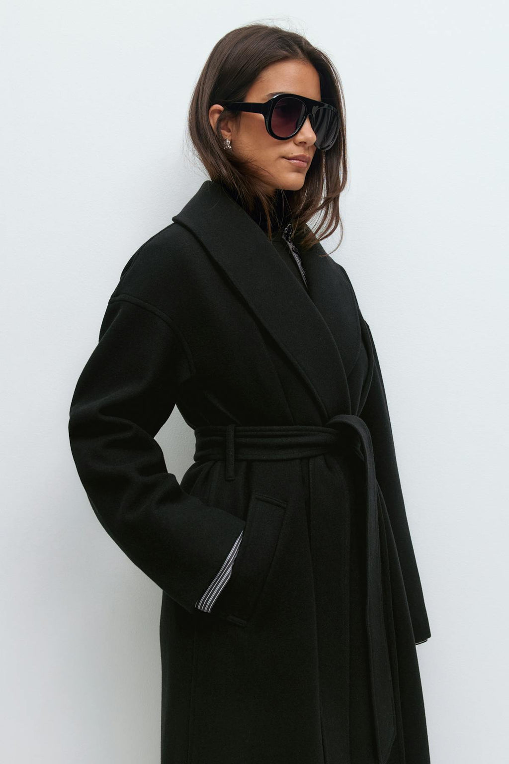 Shawl collar long coat