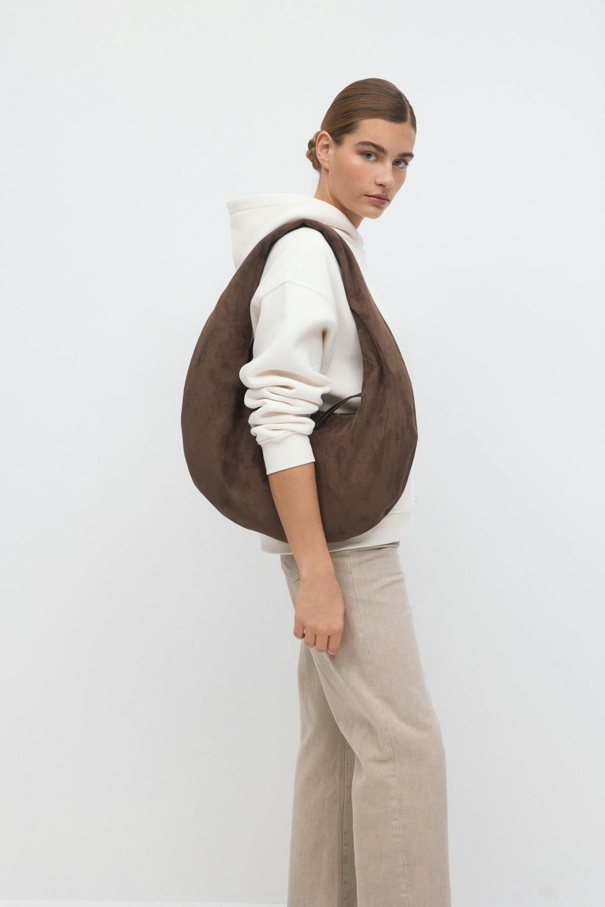 Fake suede circle bag