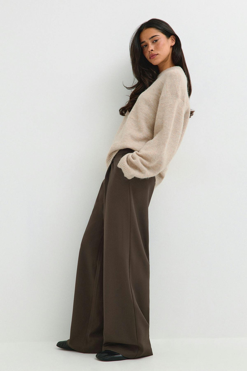 Mid wide pleated trousers
