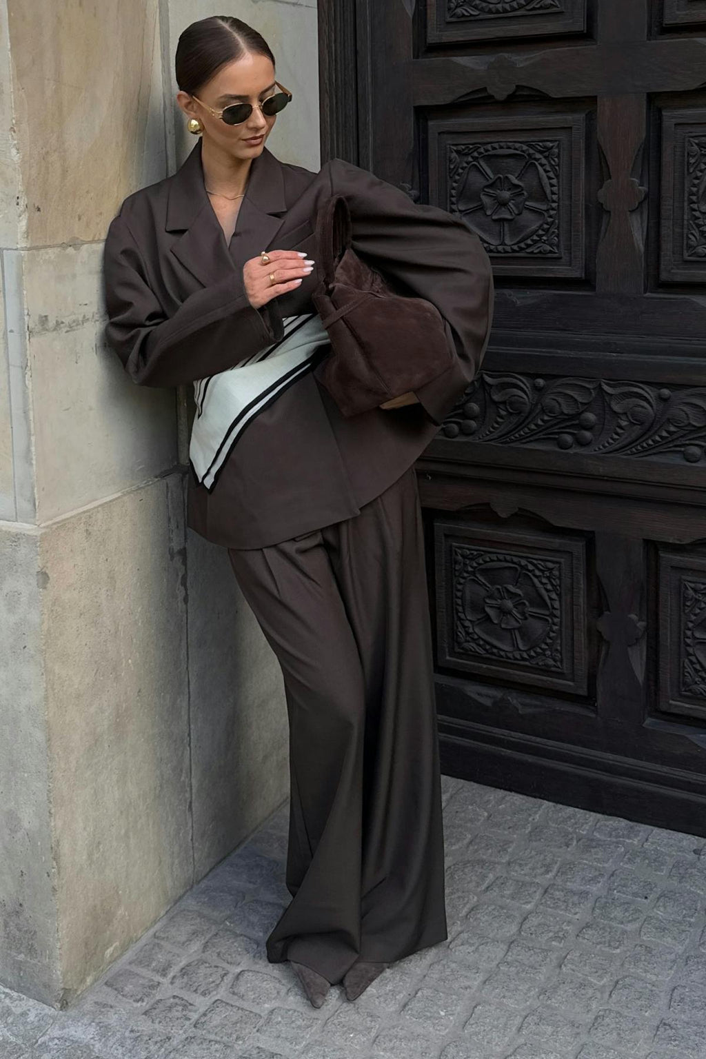 Mid wide pleated trousers