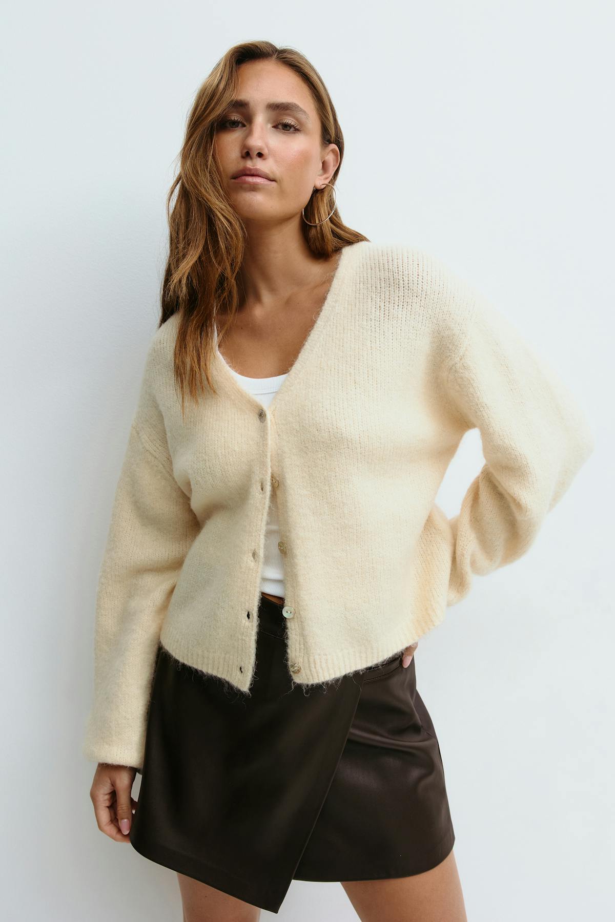 V-neck knitted cardigan