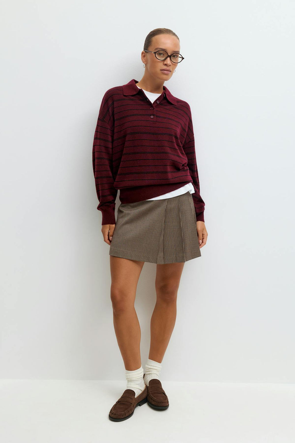 Striped collar knitted sweater
