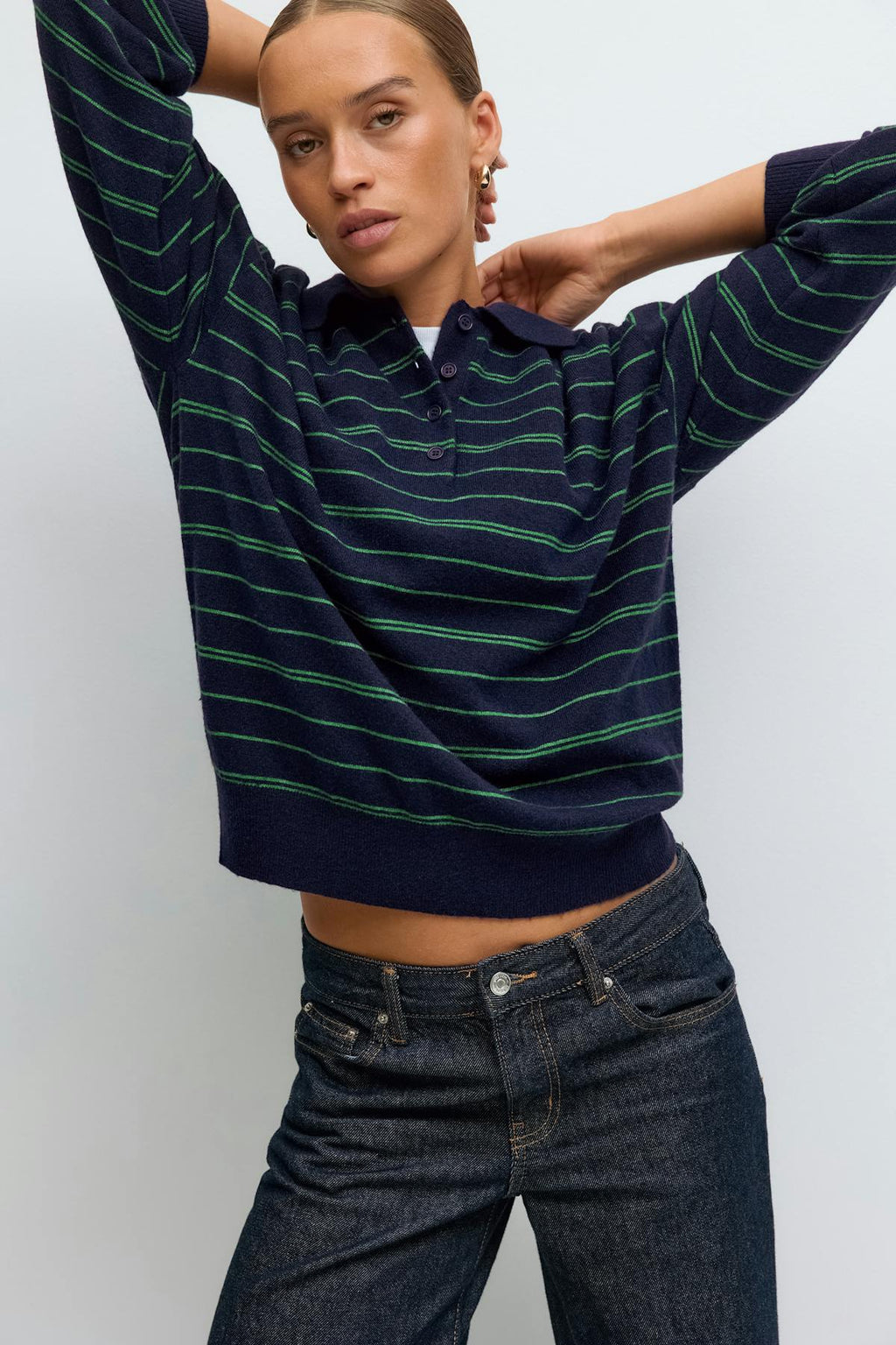 Striped collar knitted sweater
