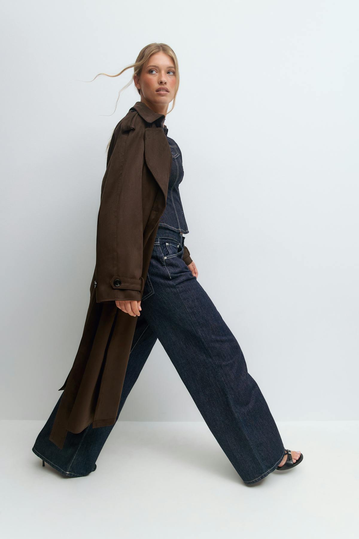 Faux suede trench coat