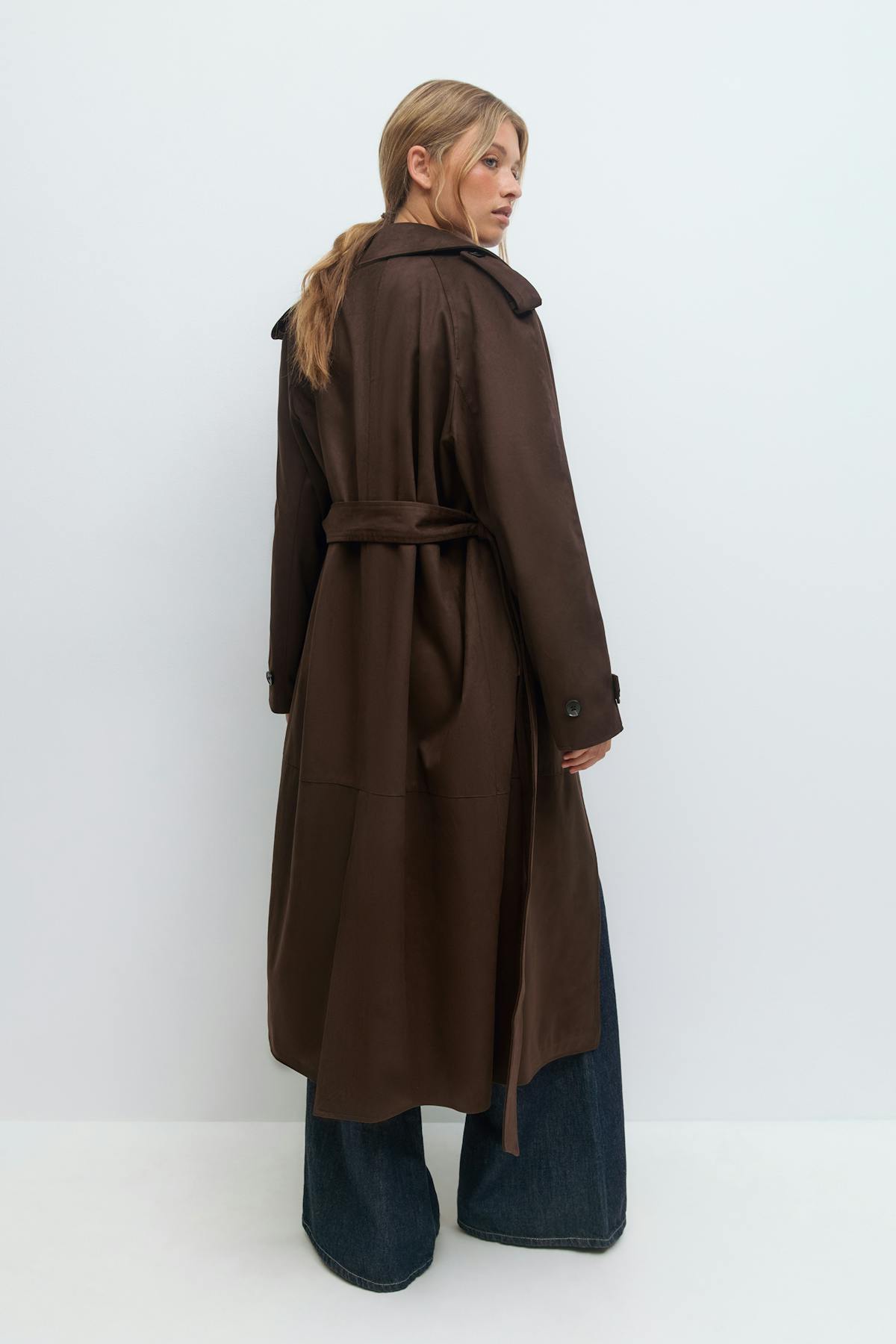 Faux suede trench coat