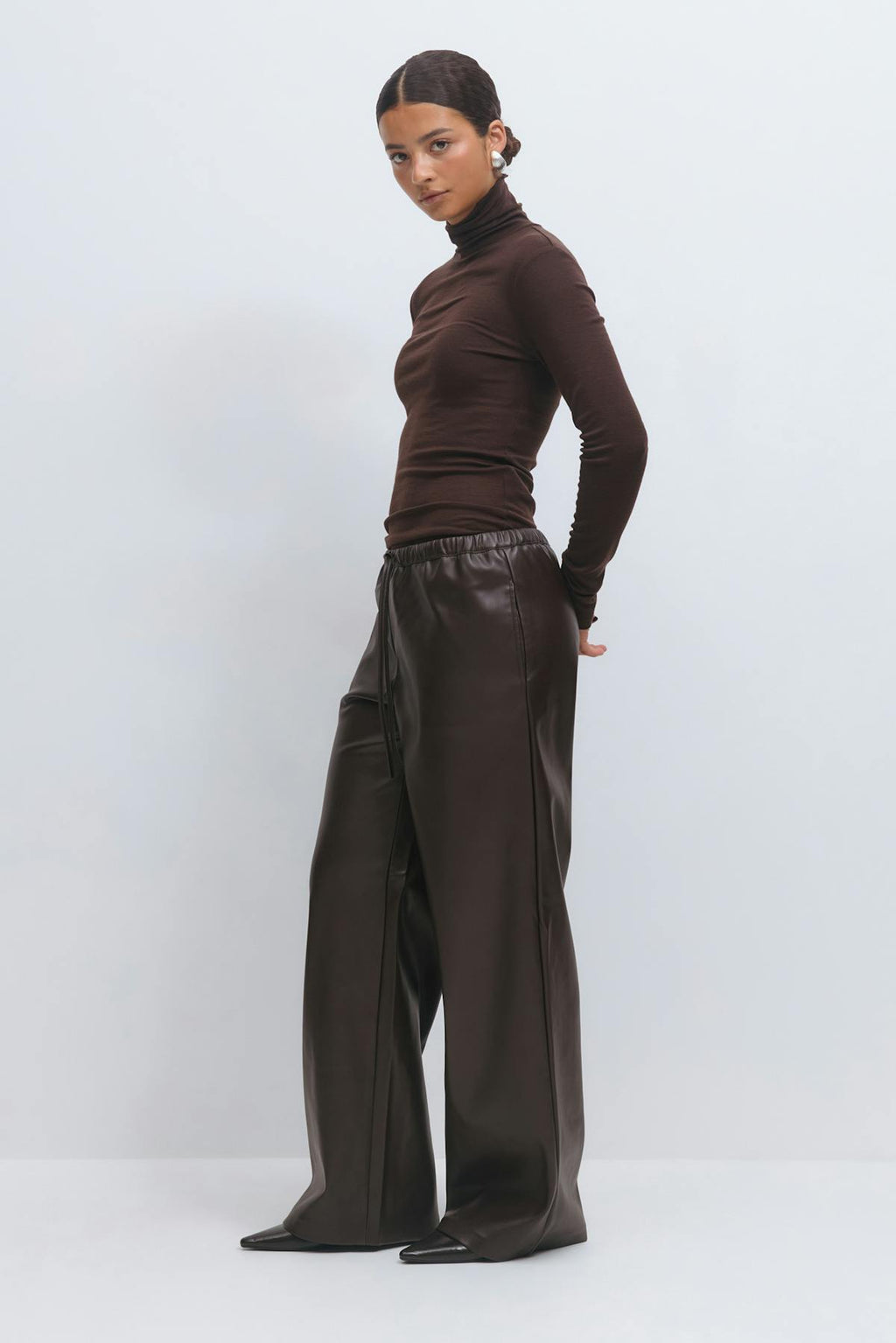 Wide drawstring pu trousers