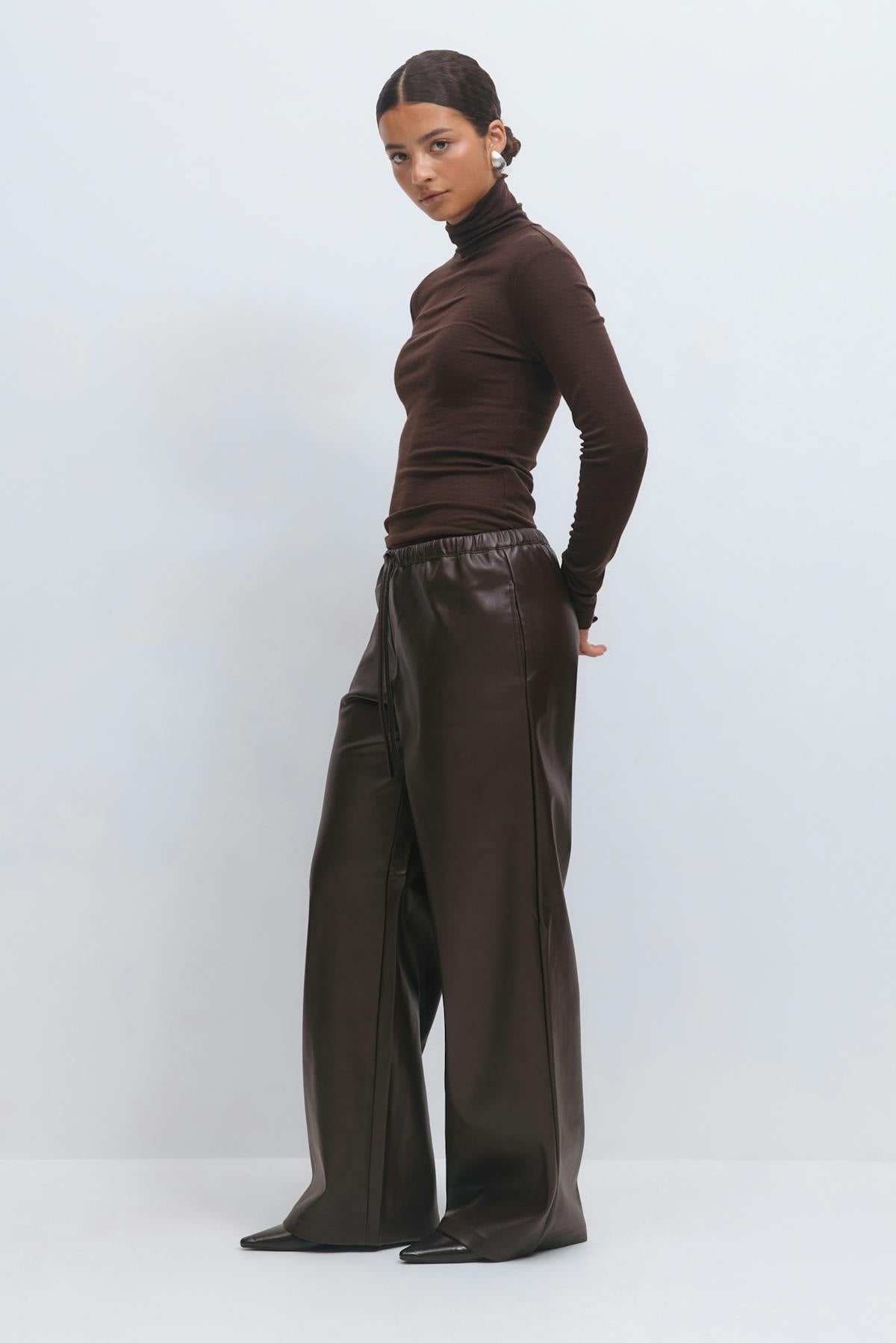 Wide drawstring pu trousers