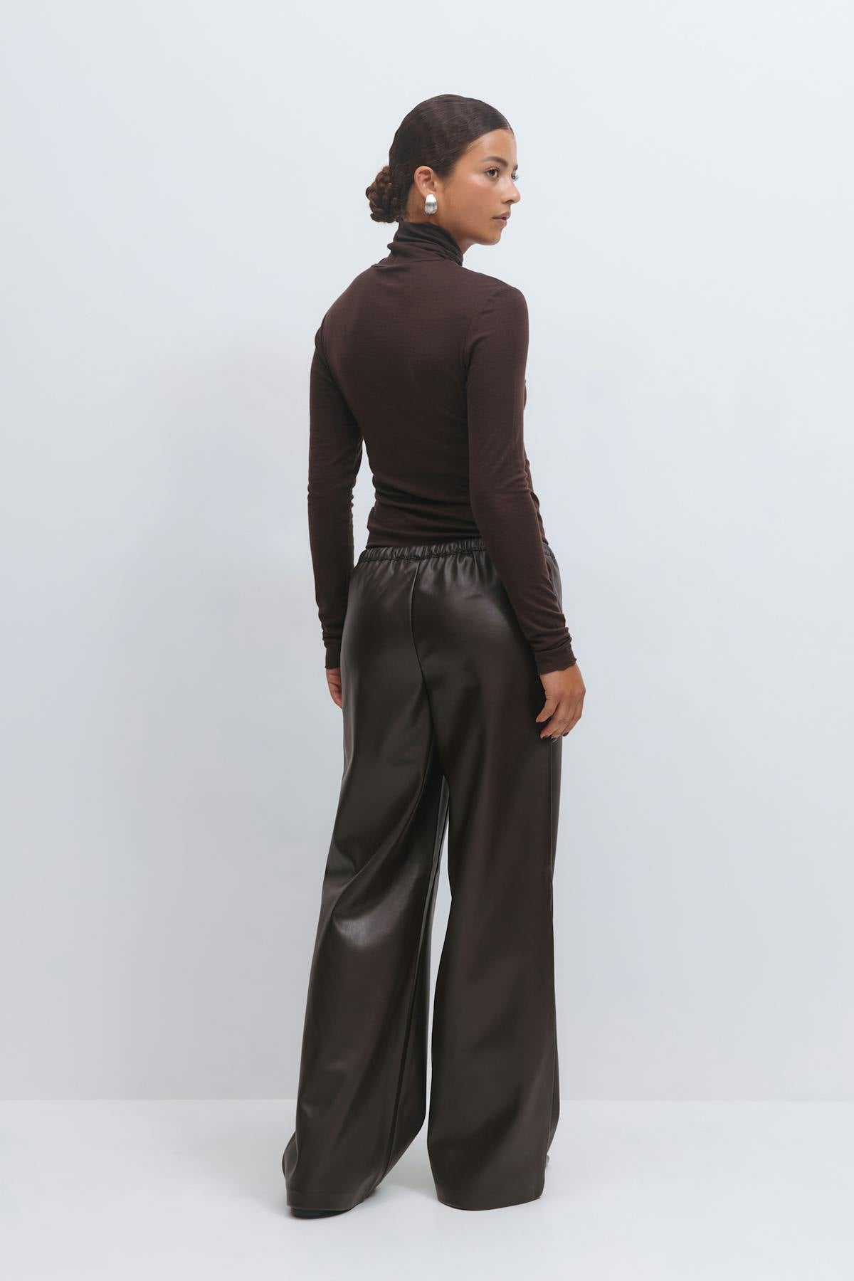 Wide drawstring pu trousers