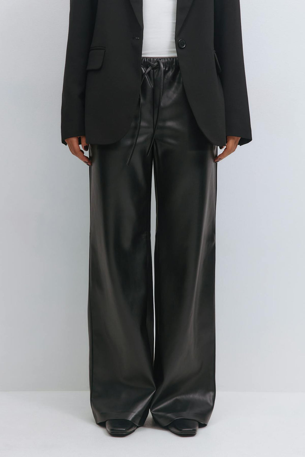 Wide drawstring pu trousers