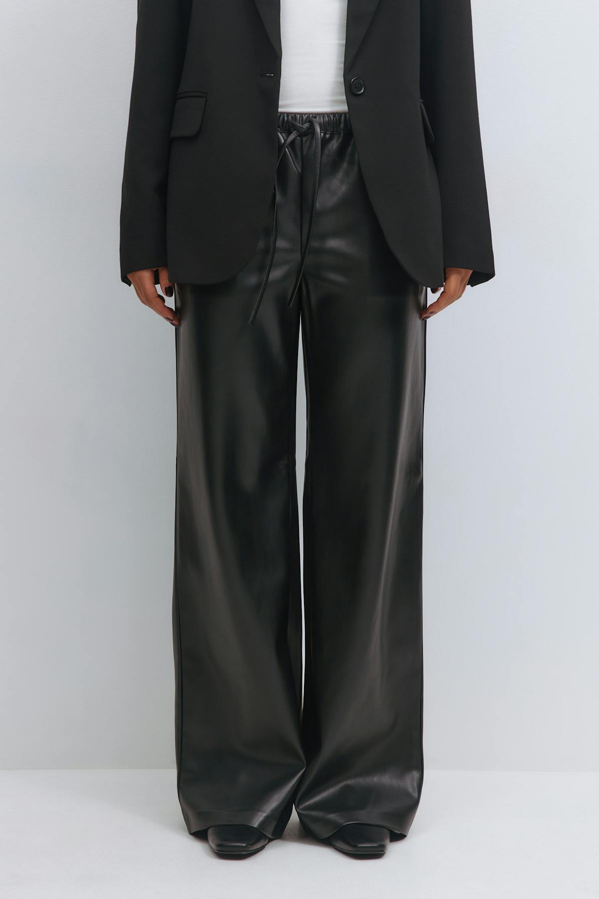 Wide drawstring pu trousers