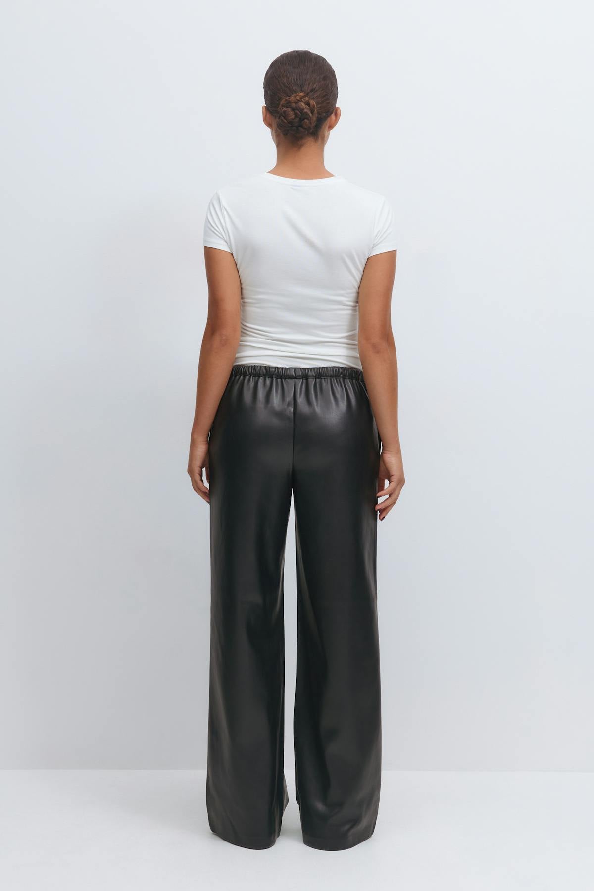 Wide drawstring pu trousers