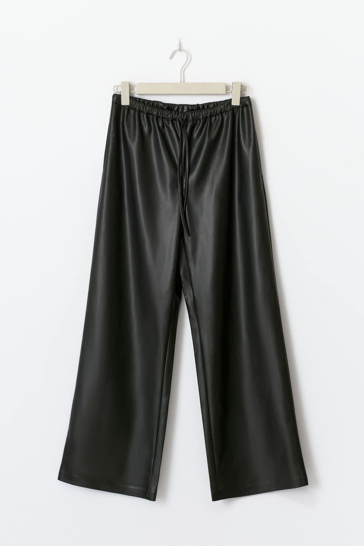 Wide drawstring pu trousers