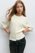 Y knitted short sleeve top