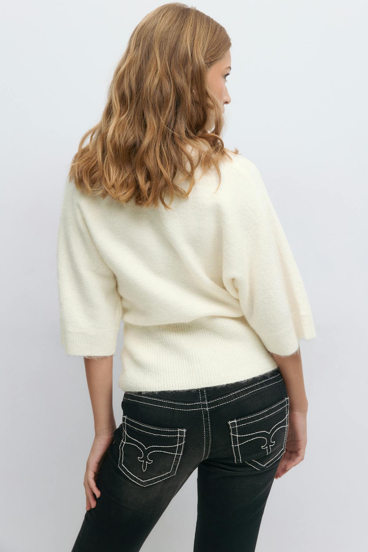 Y knitted short sleeve top