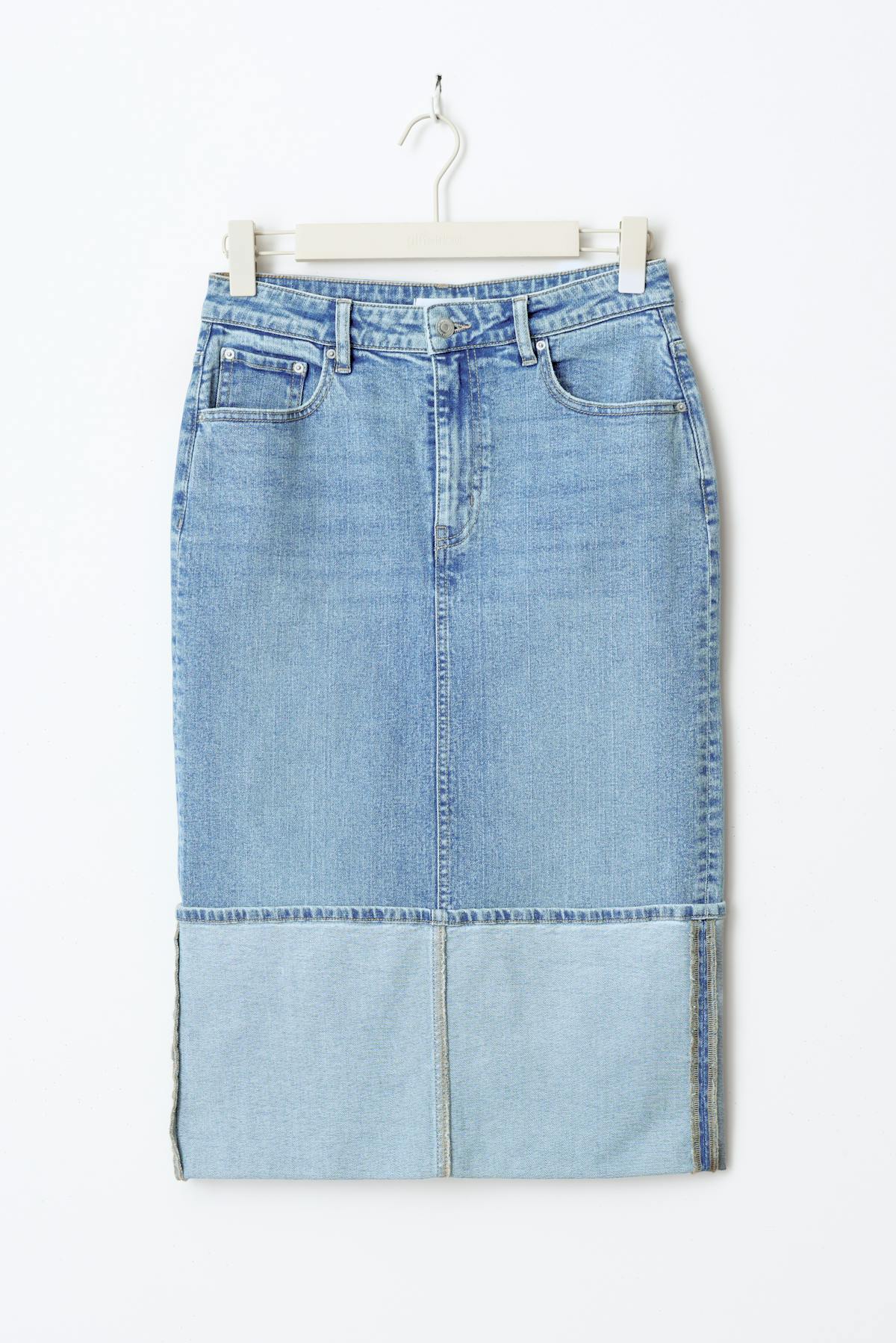 Remade fold up denim skirt