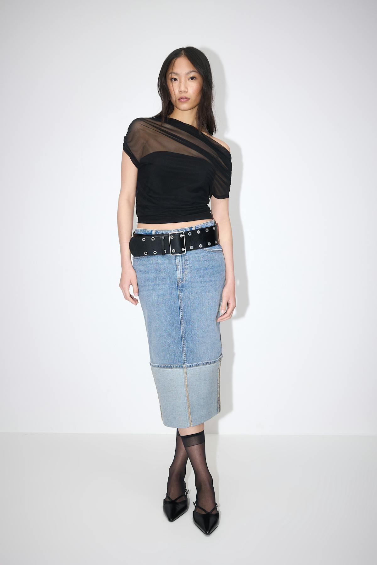 Remade fold up denim skirt