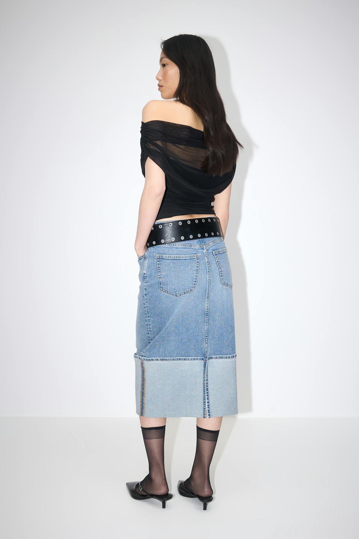 Remade fold up denim skirt