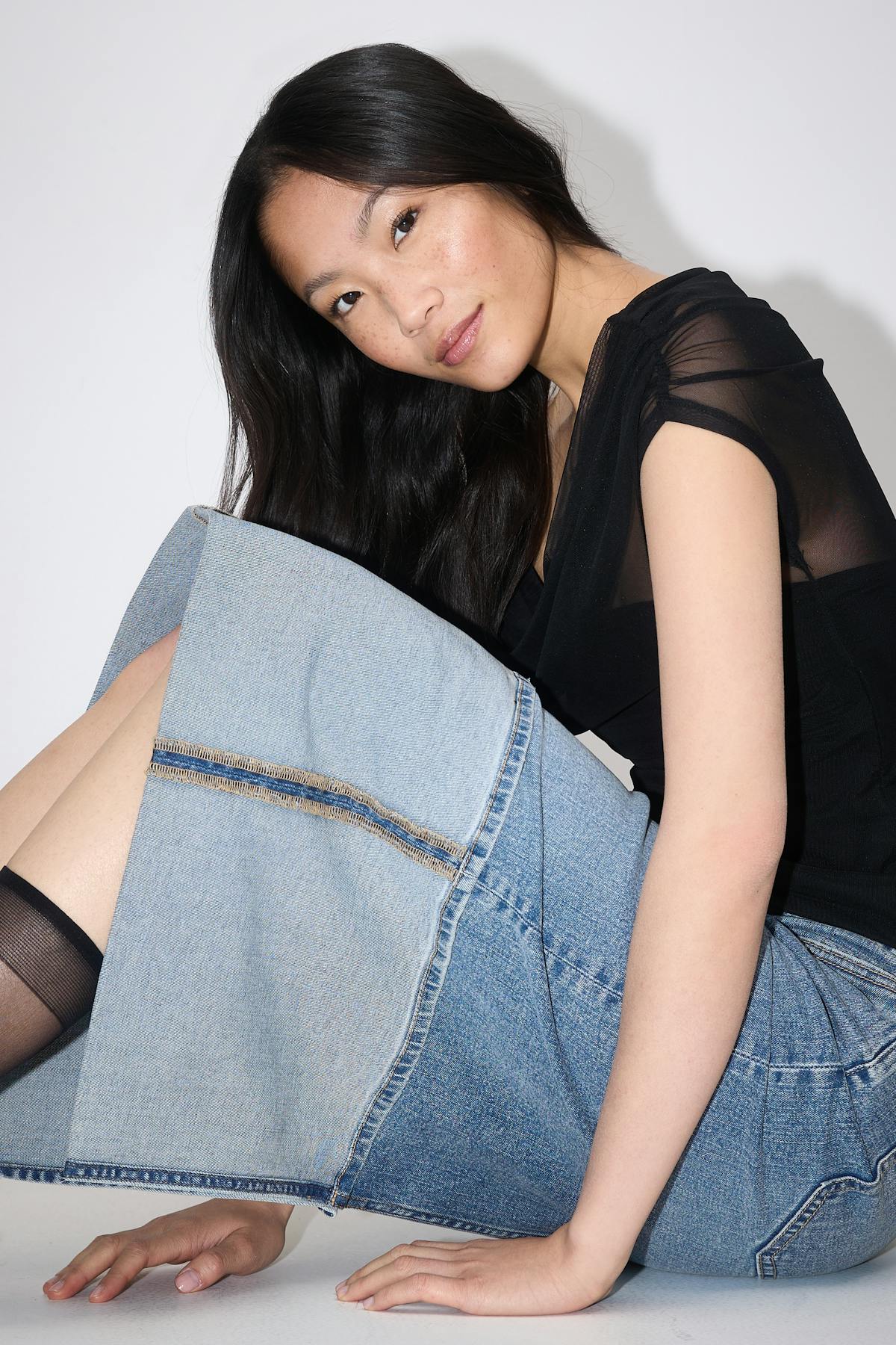 Remade fold up denim skirt