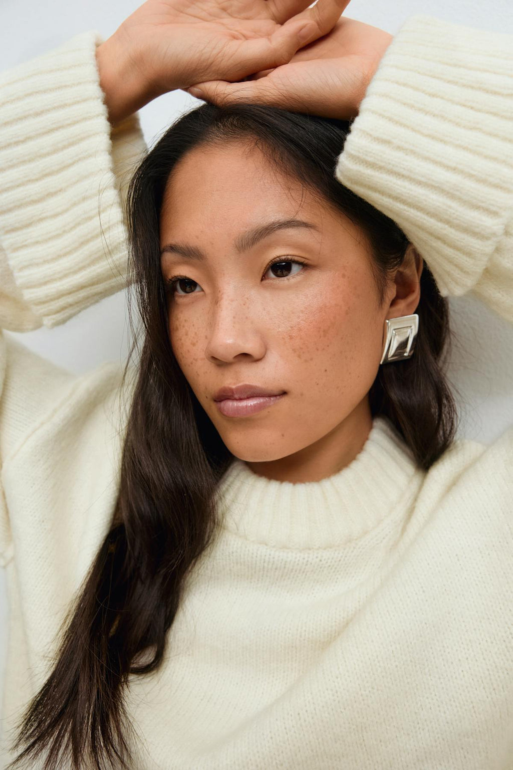 Folded sleeve knitted sweater