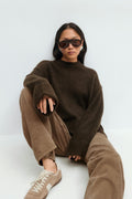 Folded sleeve knitted sweater