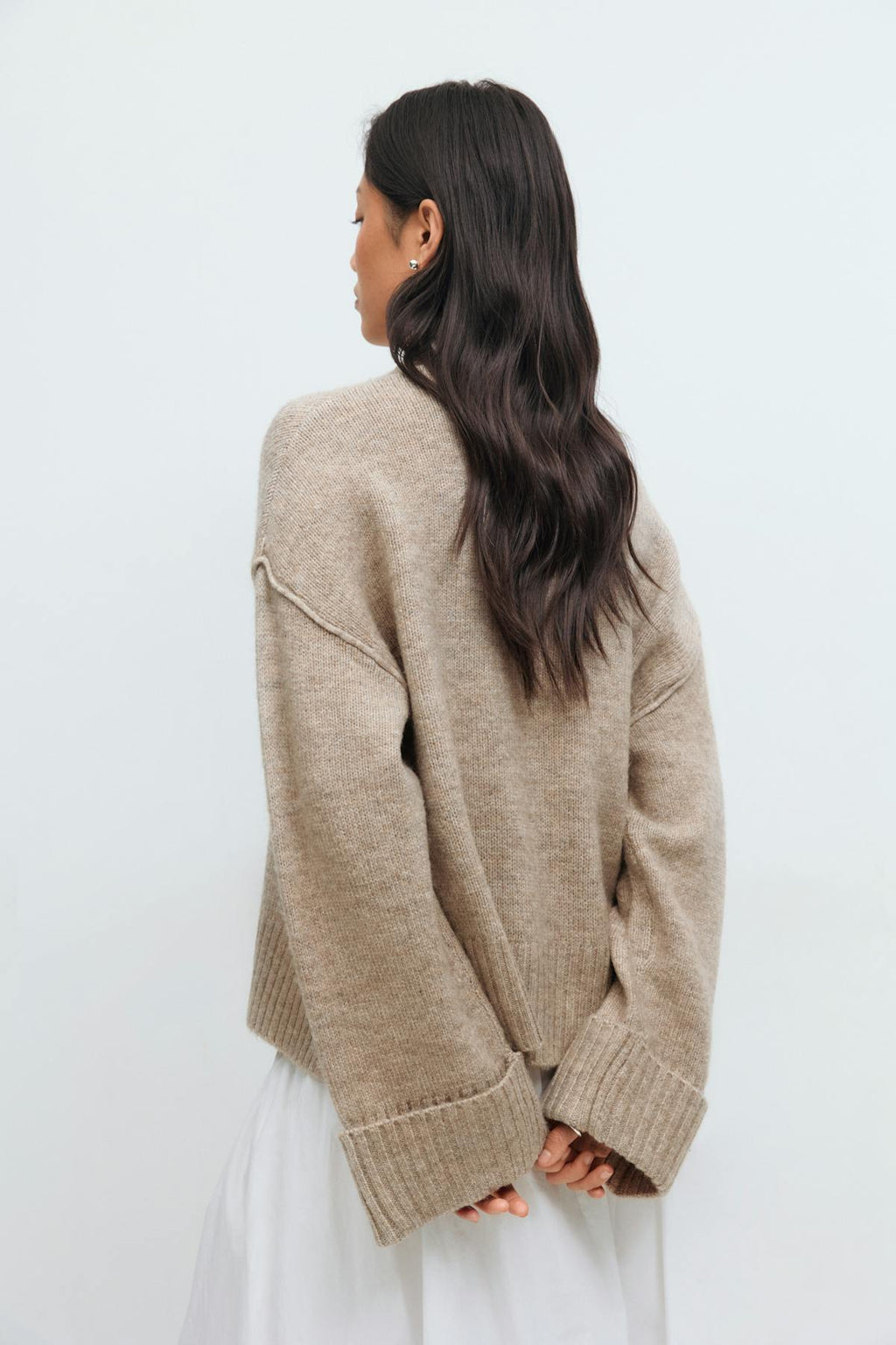 Folded sleeve knitted sweater