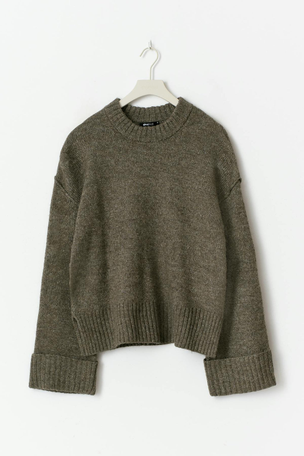 Folded sleeve knitted sweater
