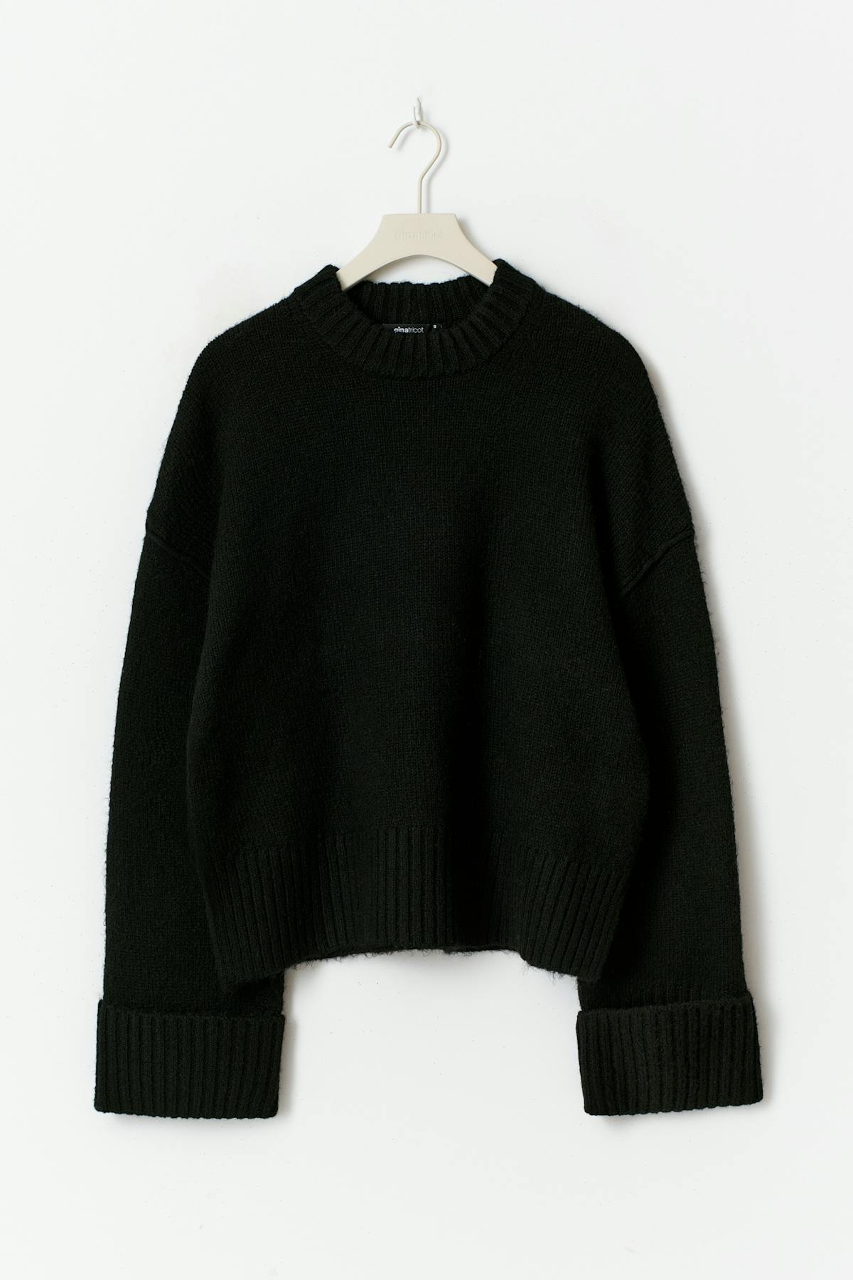 Folded sleeve knitted sweater