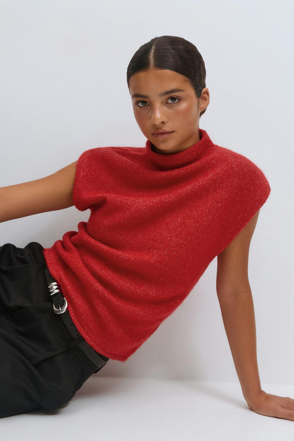 Funnel neck knitted top