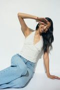 Embroidery halter neck top