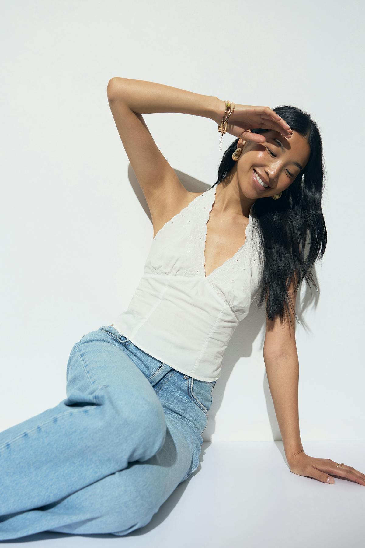 Embroidery halter neck top