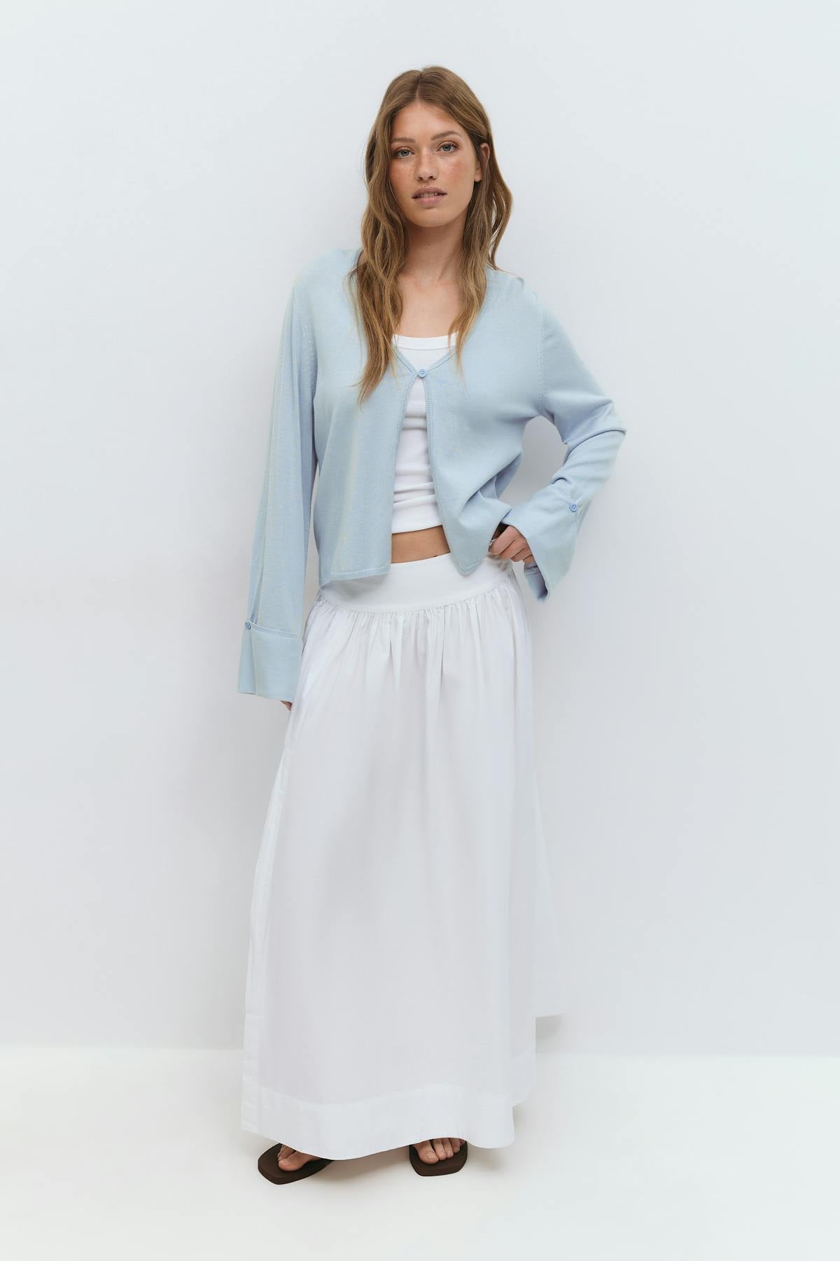 Folded sleeve knitted cardigan