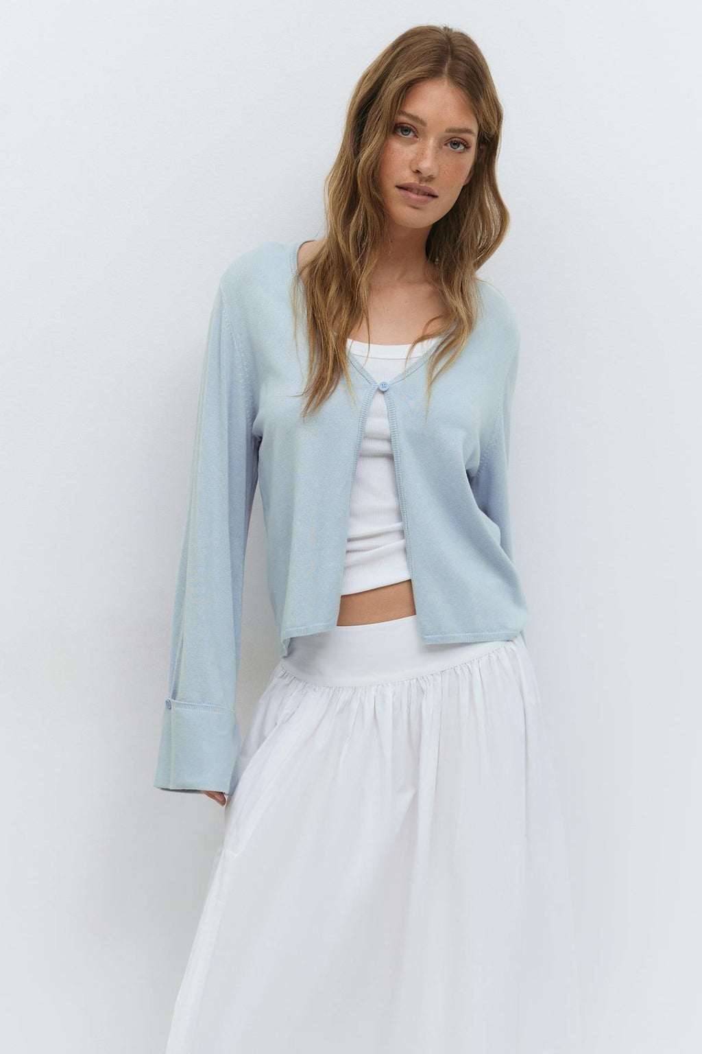 Folded sleeve knitted cardigan