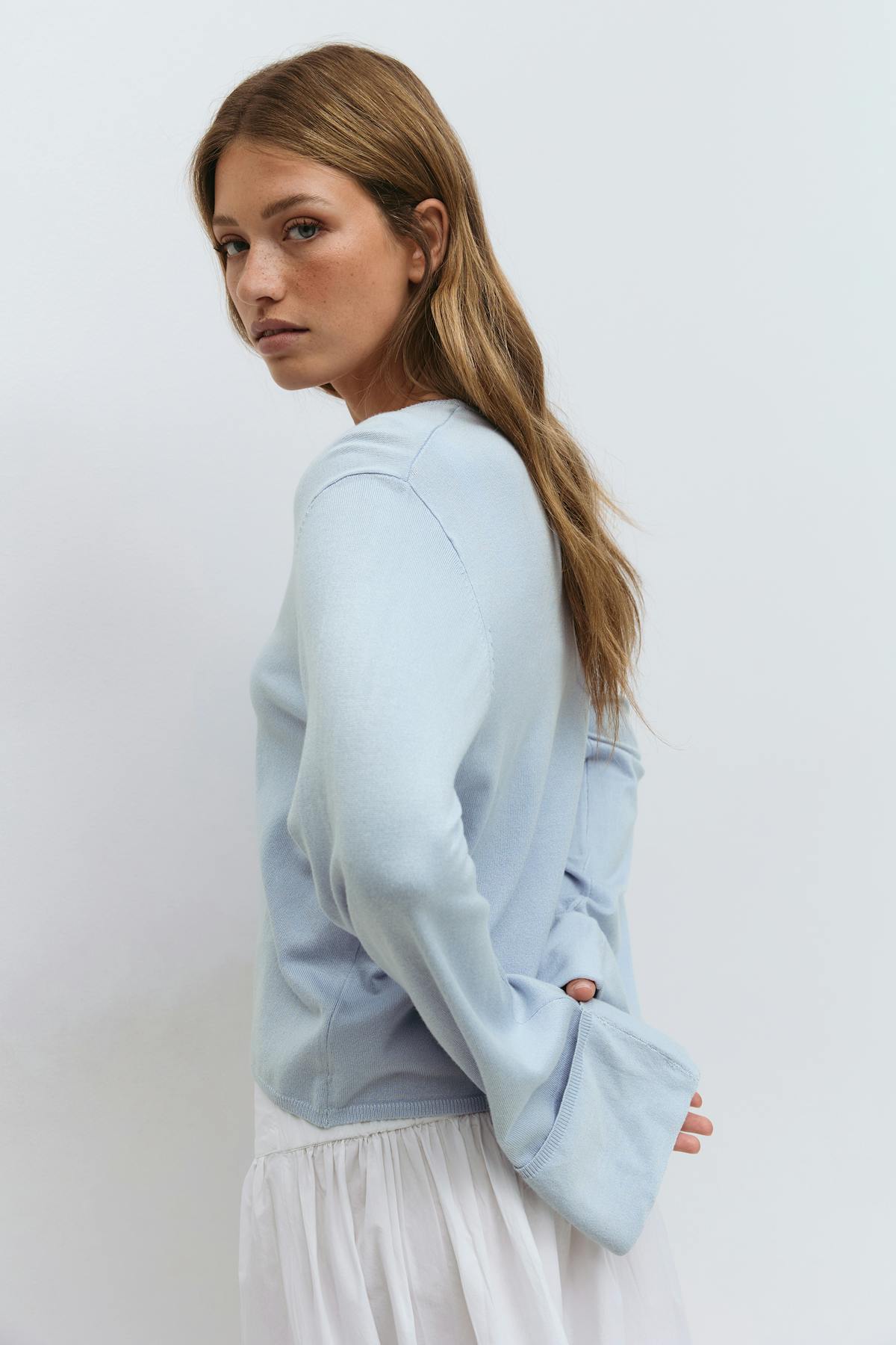 Folded sleeve knitted cardigan