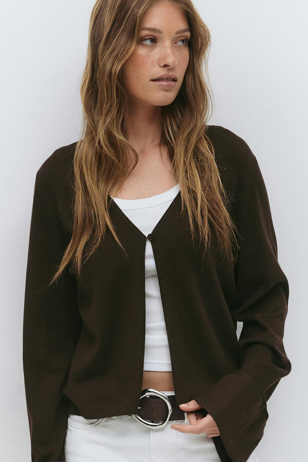 Folded sleeve knitted cardigan