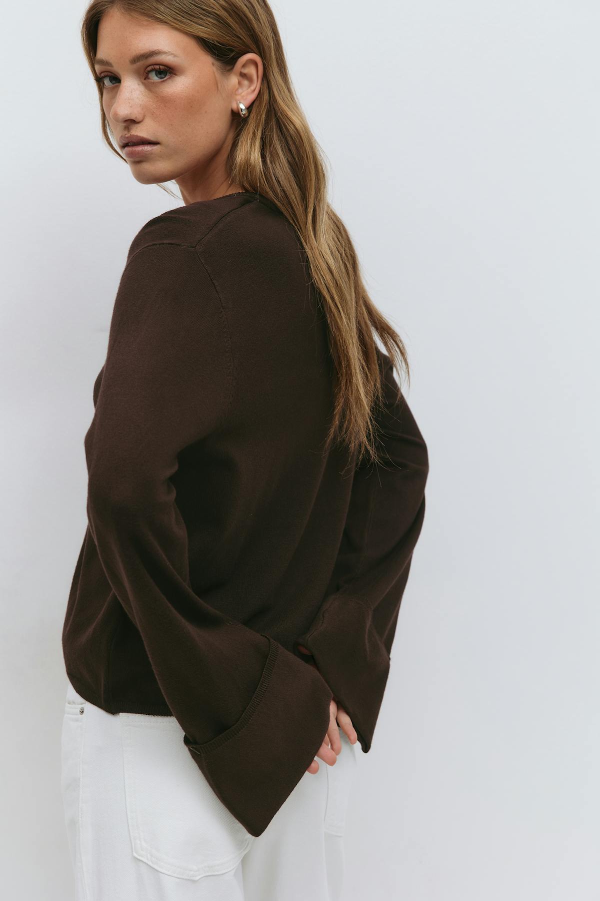 Folded sleeve knitted cardigan