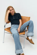Short sleeve knit collar top