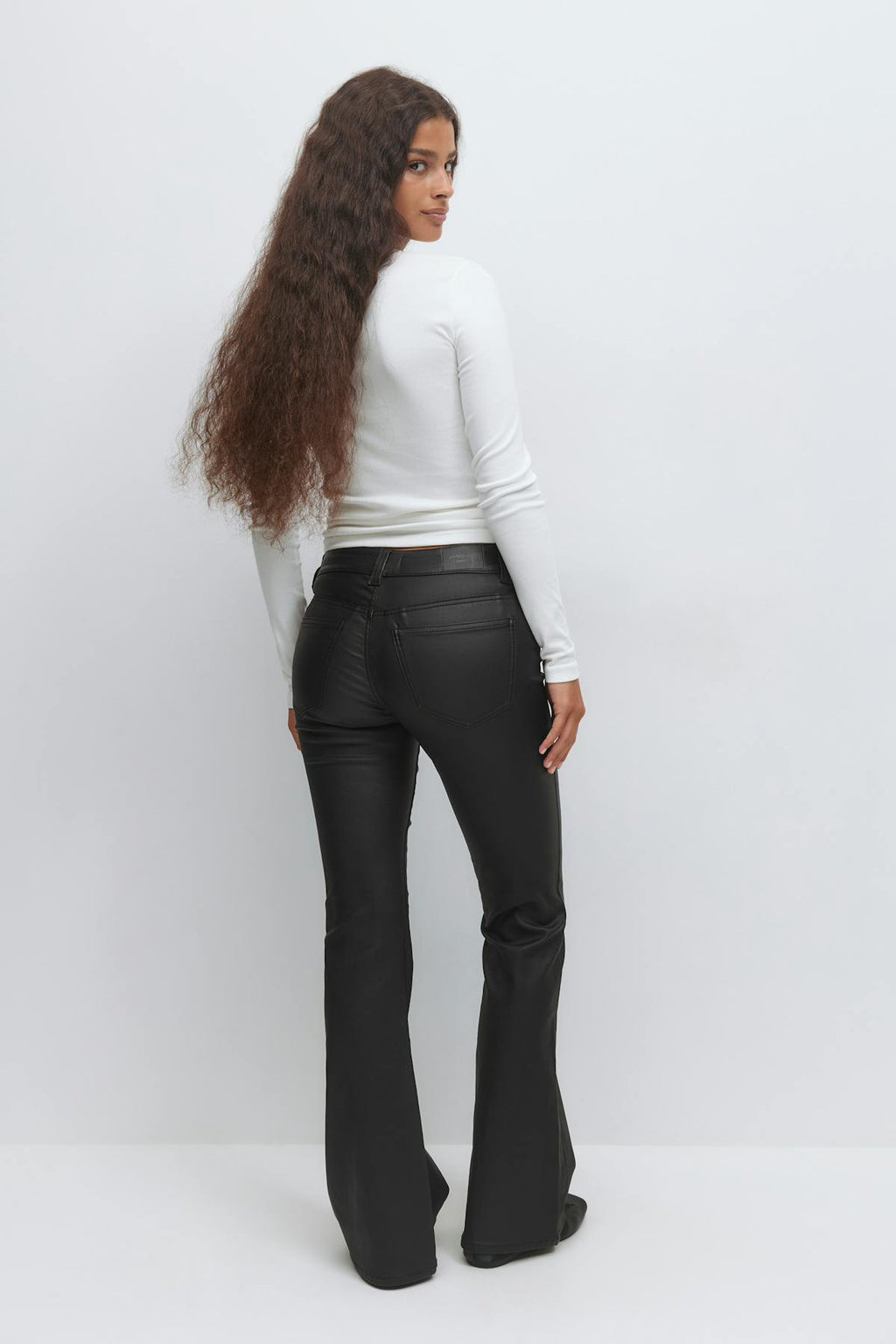 Coated pu flare jeans