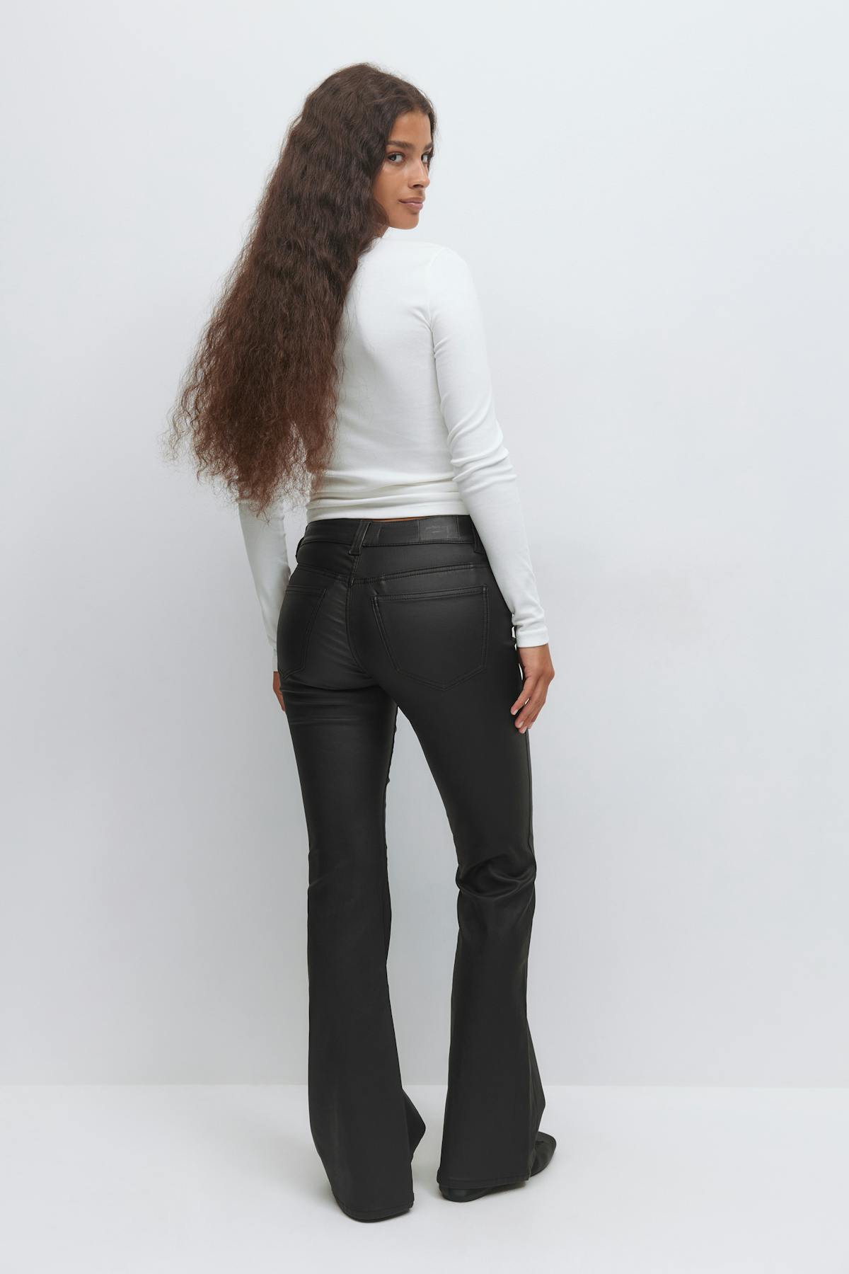 Coated pu flare jeans