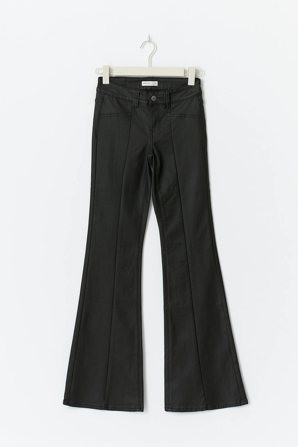 Coated pu flare jeans