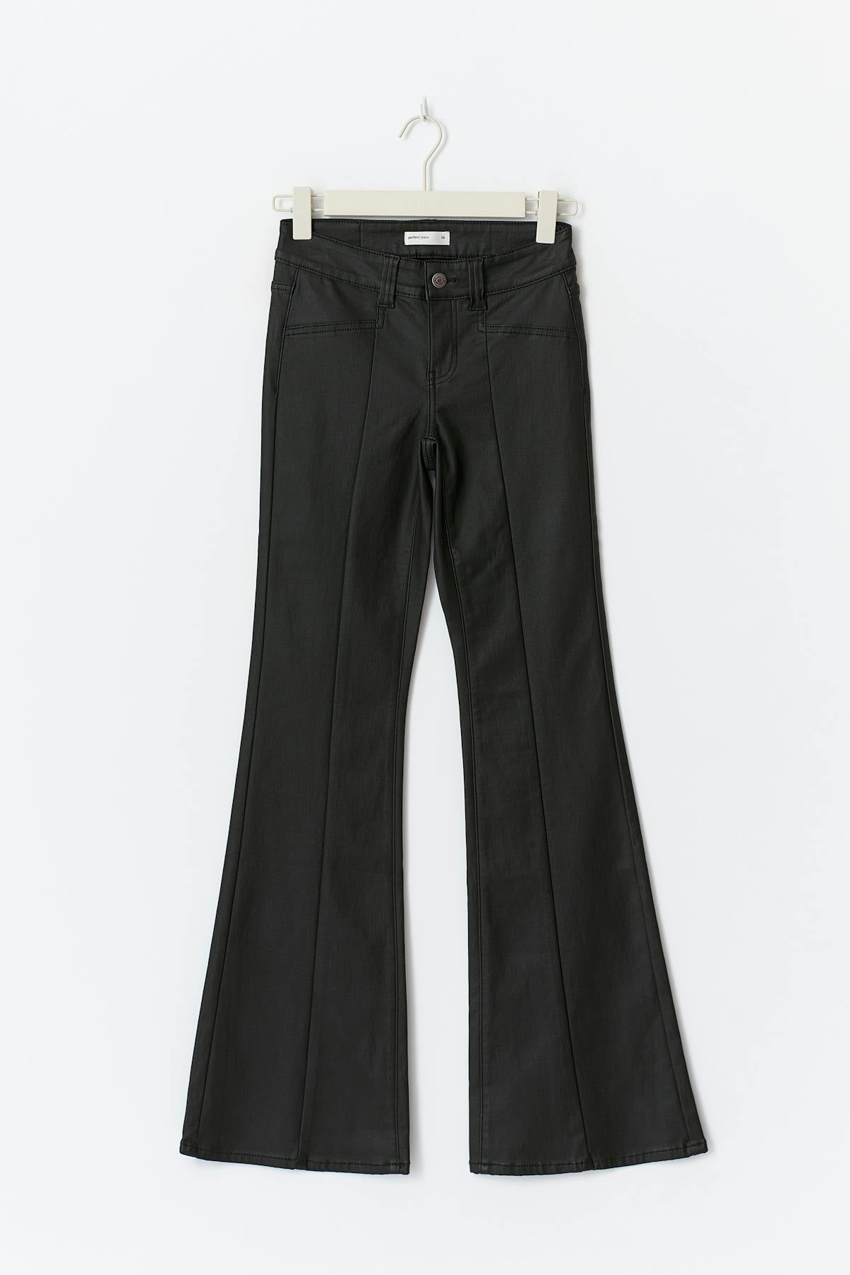 Coated pu flare jeans