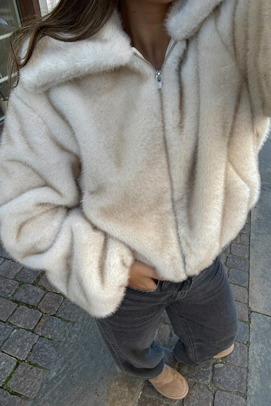 Faux fur collar jacket