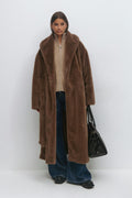 Faux fur belted long coat