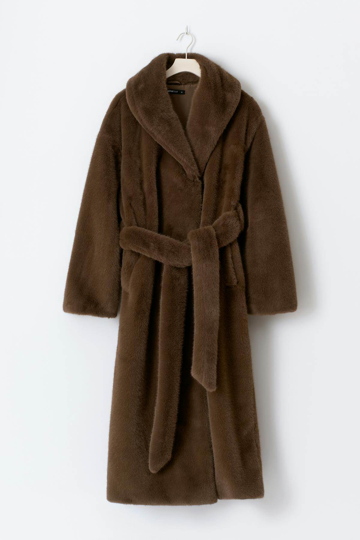 Faux fur belted long coat